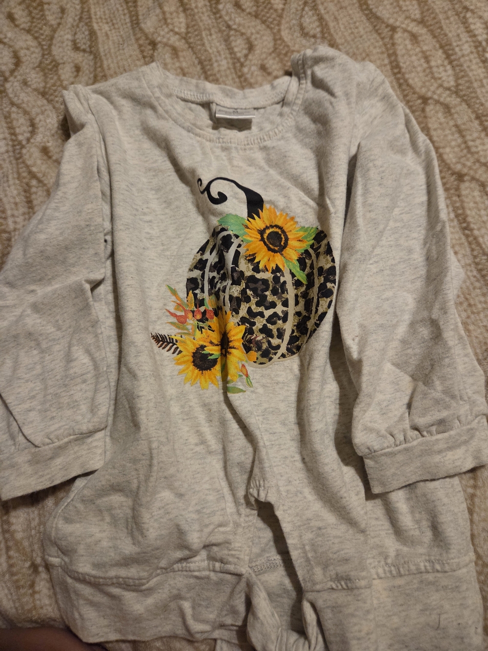 Girls' Gray Sunflower Pumpkin Graphic Long-Sleeve Top